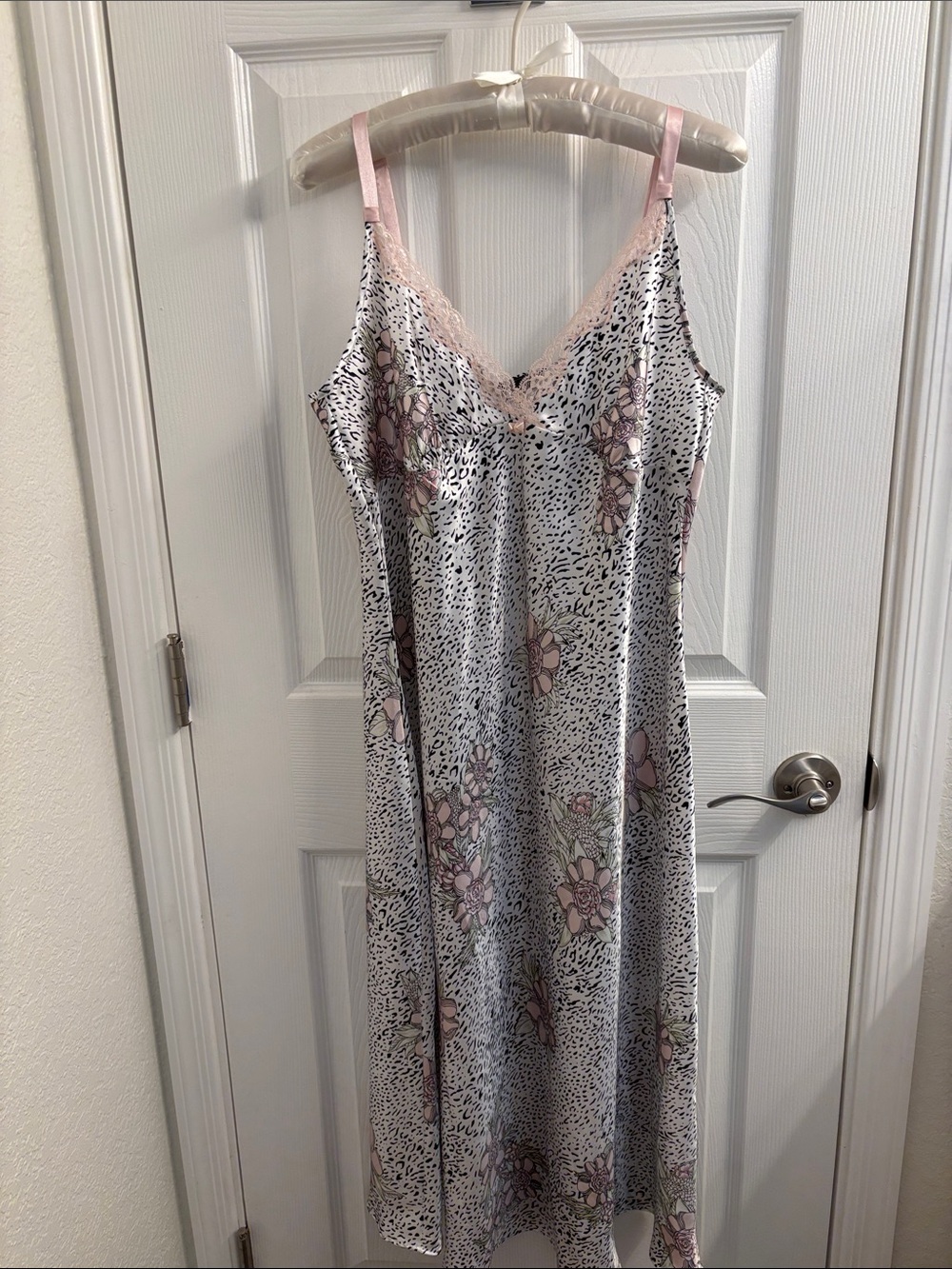 Elegant Jones New York Floral Lace Trim Slip Lingerie Nightgown Pink/White XL